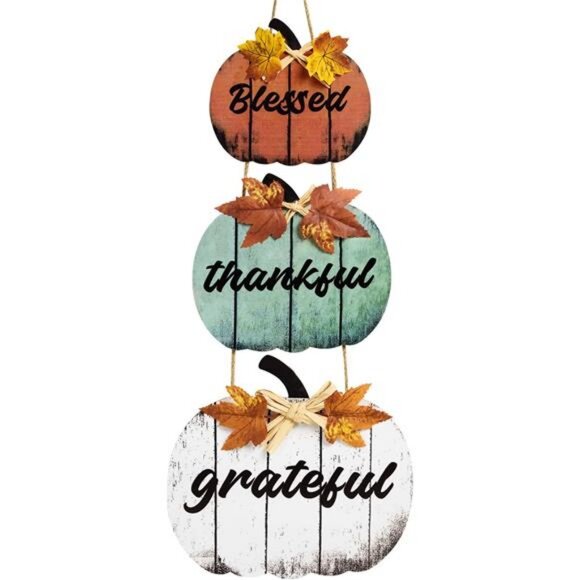 Thanksgiving Fall Decorations for Home, Wooden Hanging Pumpkin Fall Front Door - Picture 8 of 8